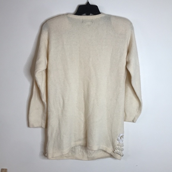 Fully fashion wool and rabbit blend pearl embellished pullover ladies sweater - Picture 10 of 12